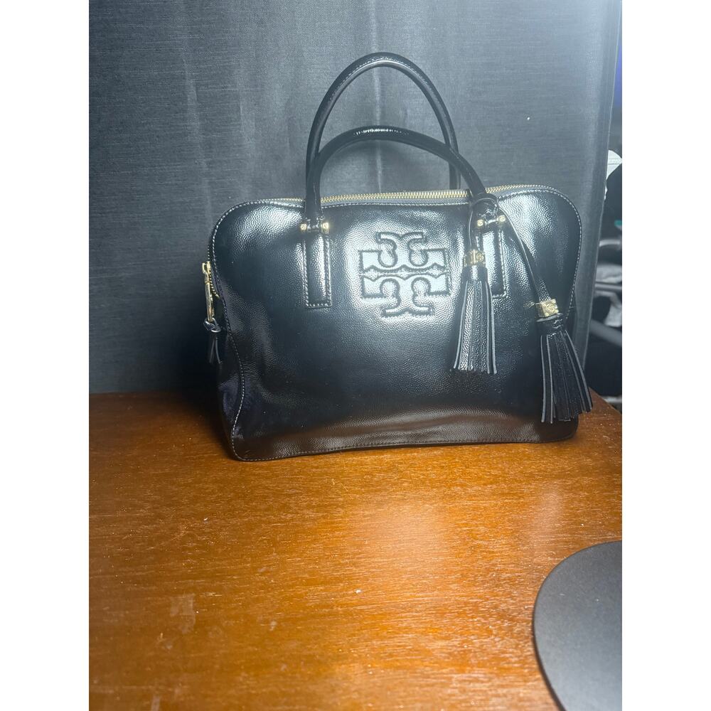 Tory Burch Black Leather Double-Tassel Crossbody Satchel